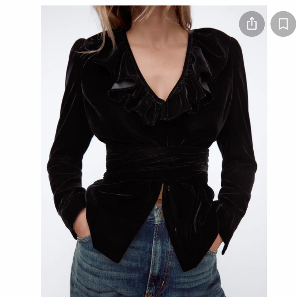 ZARA Ruffle Velvet Blazer - Picture 9 of 13